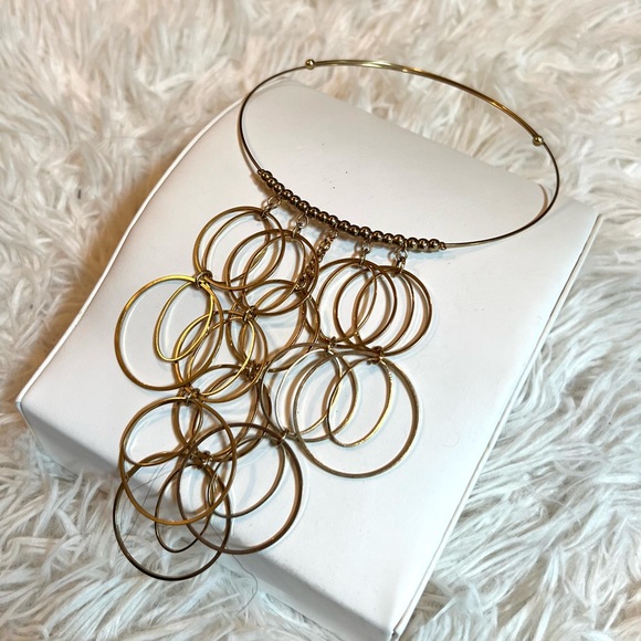 Bohemian BoHo Disco Dressy Gold Tone Chain Link Circle Loop Bib Choker Necklace - Picture 14 of 14